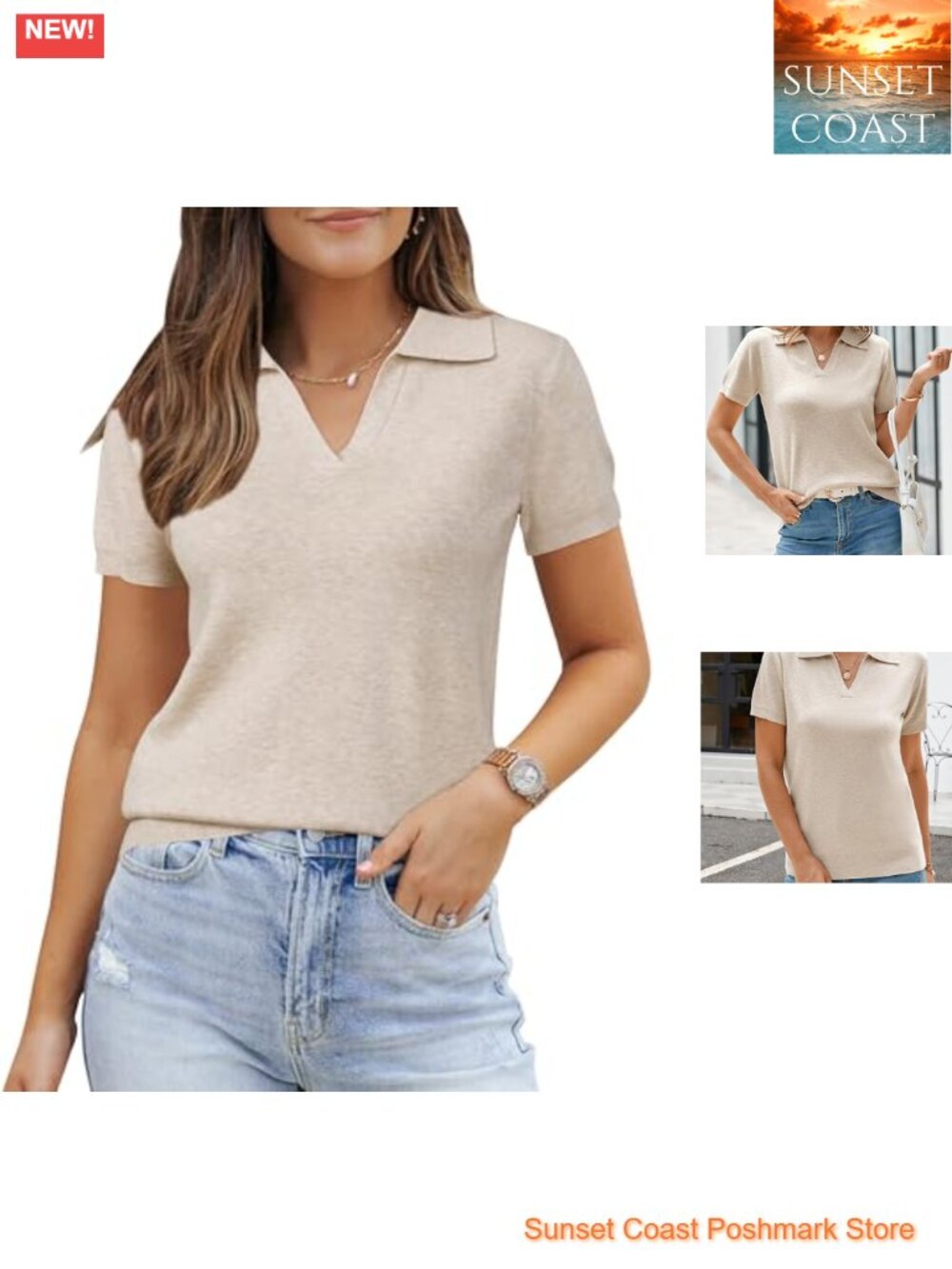 Wool Blend Polo Sweater Business Casual Short Sleeve Pullover